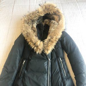 Mackage Women Winter Jacket With Natural Fur Signature Collar Black, Size XS